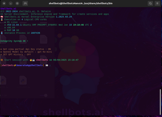ShellbotsOS, système d'exploitation dédié à l'IA, incluant framework shellbots